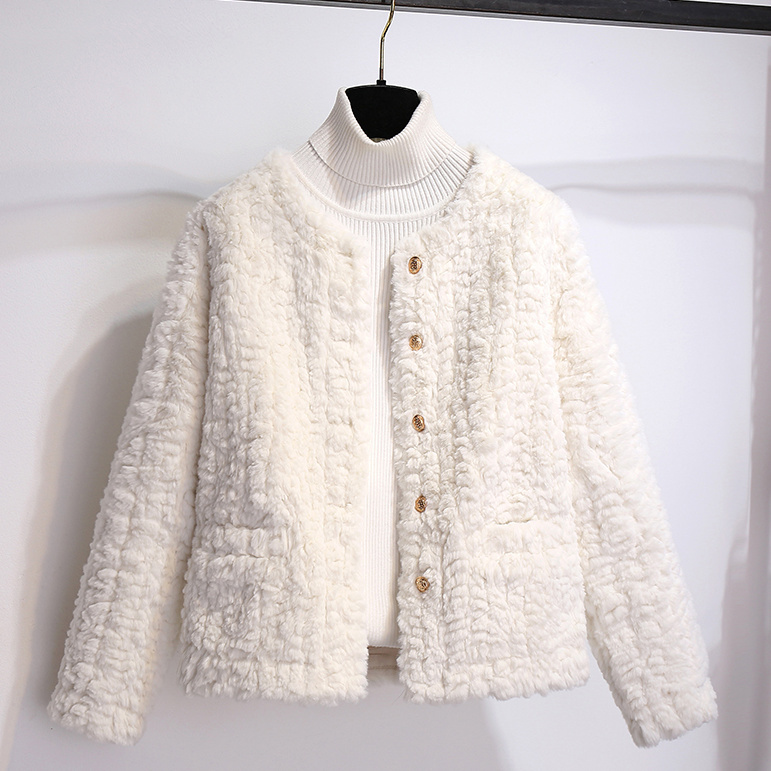 时尚小香风绒外套女秋冬季新款短款无圆领夹克外套