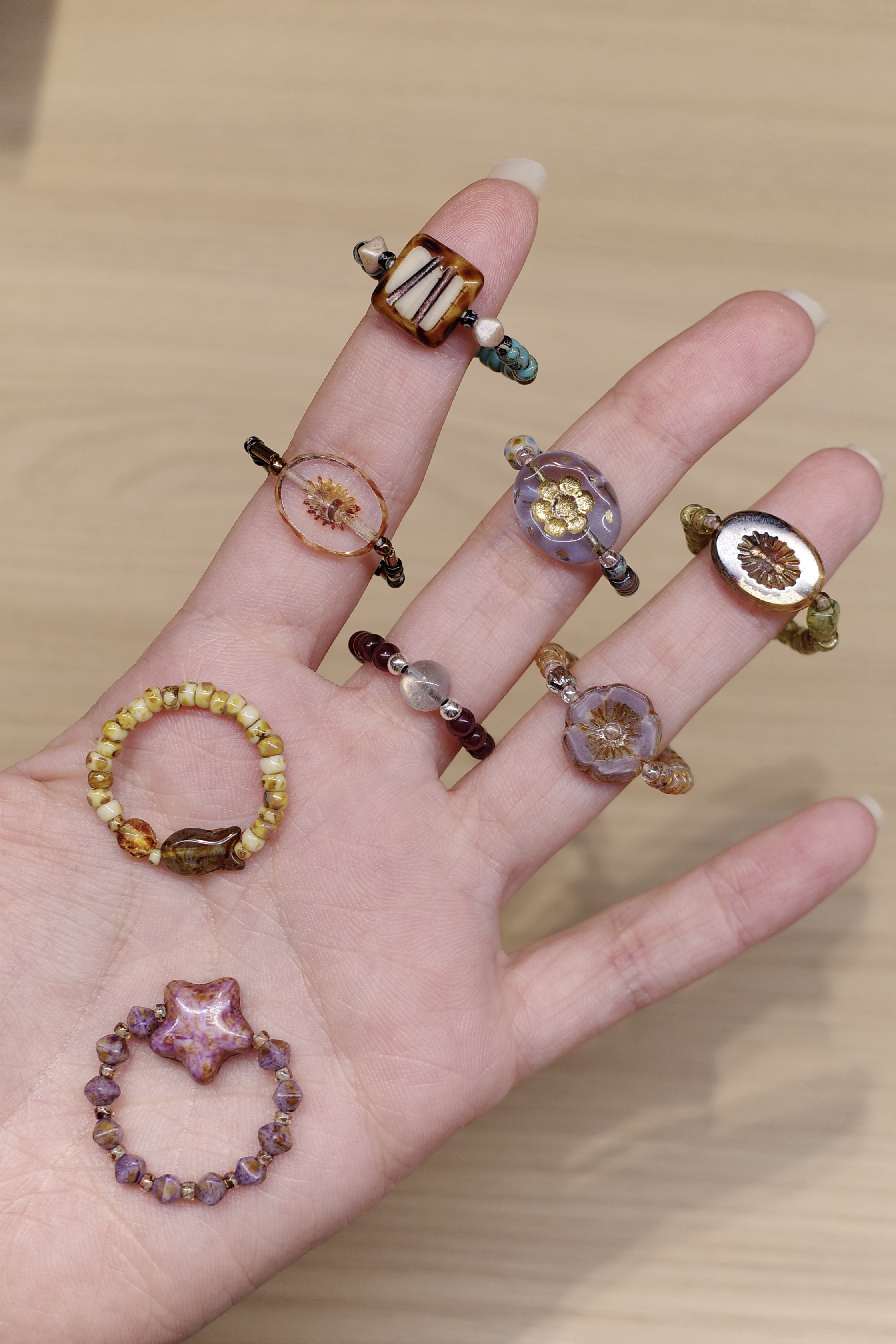 合金戒指 【串珠戒指】合集 原创手作 手工彩色韩版精致小众戒指