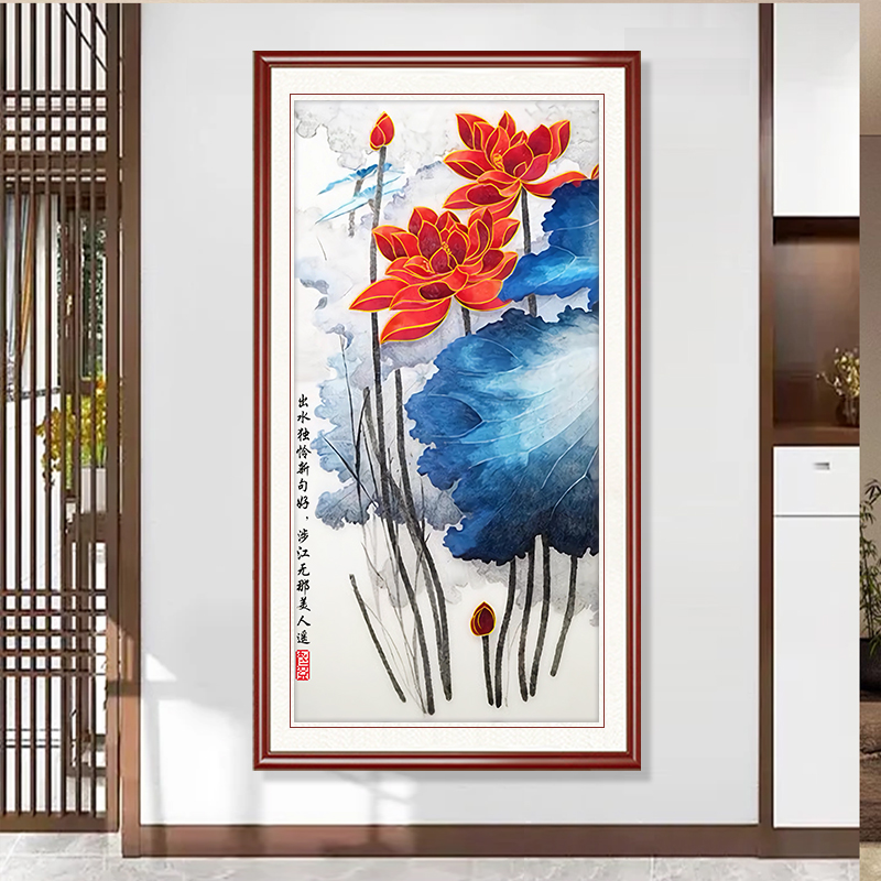 芊虹秀金线荷花十字绣2025新款高级线绣客厅高端大气花卉手工刺绣