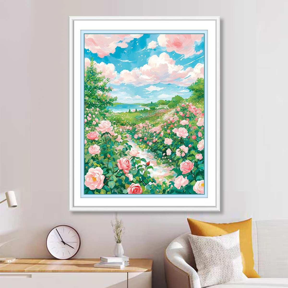 海边玫瑰十字绣2025新款高端客厅现代治愈花卉年轻人竖版手工刺绣