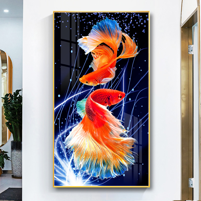 芊虹秀锦鲤纳福十字绣线绣简单大气玄关竖版客厅简约现代自己绣