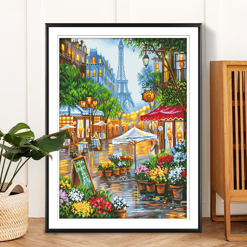 芊虹秀巴黎花市十字绣2025网红客厅卧室现代风景花卉手工刺绣礼物