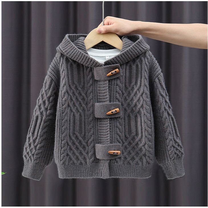 儿童针织开衫秋装2023新款潮男孩毛线衣加厚秋冬宝宝外套男童毛衣