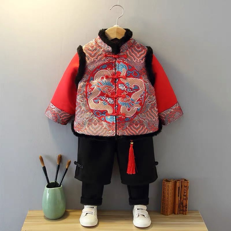 男宝宝拜年服儿童唐装周岁礼服中国风古装汉服男童冬装过年服喜庆