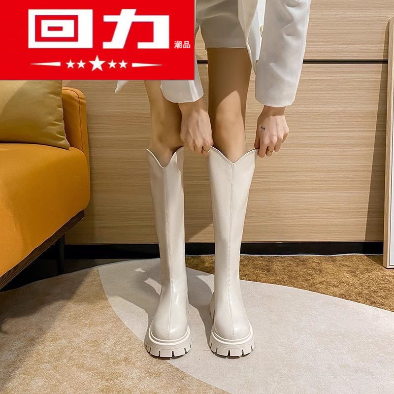 回力潮品厚底增高春夏网红长靴女小个子胖mm大筒围v口骑士靴