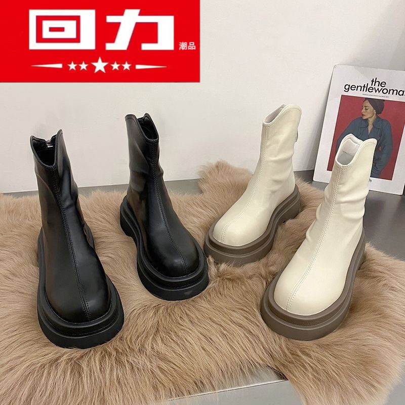 回力潮品冬季休闲马丁靴女2023新款秋冬季短靴女显瘦厚底英伦风短