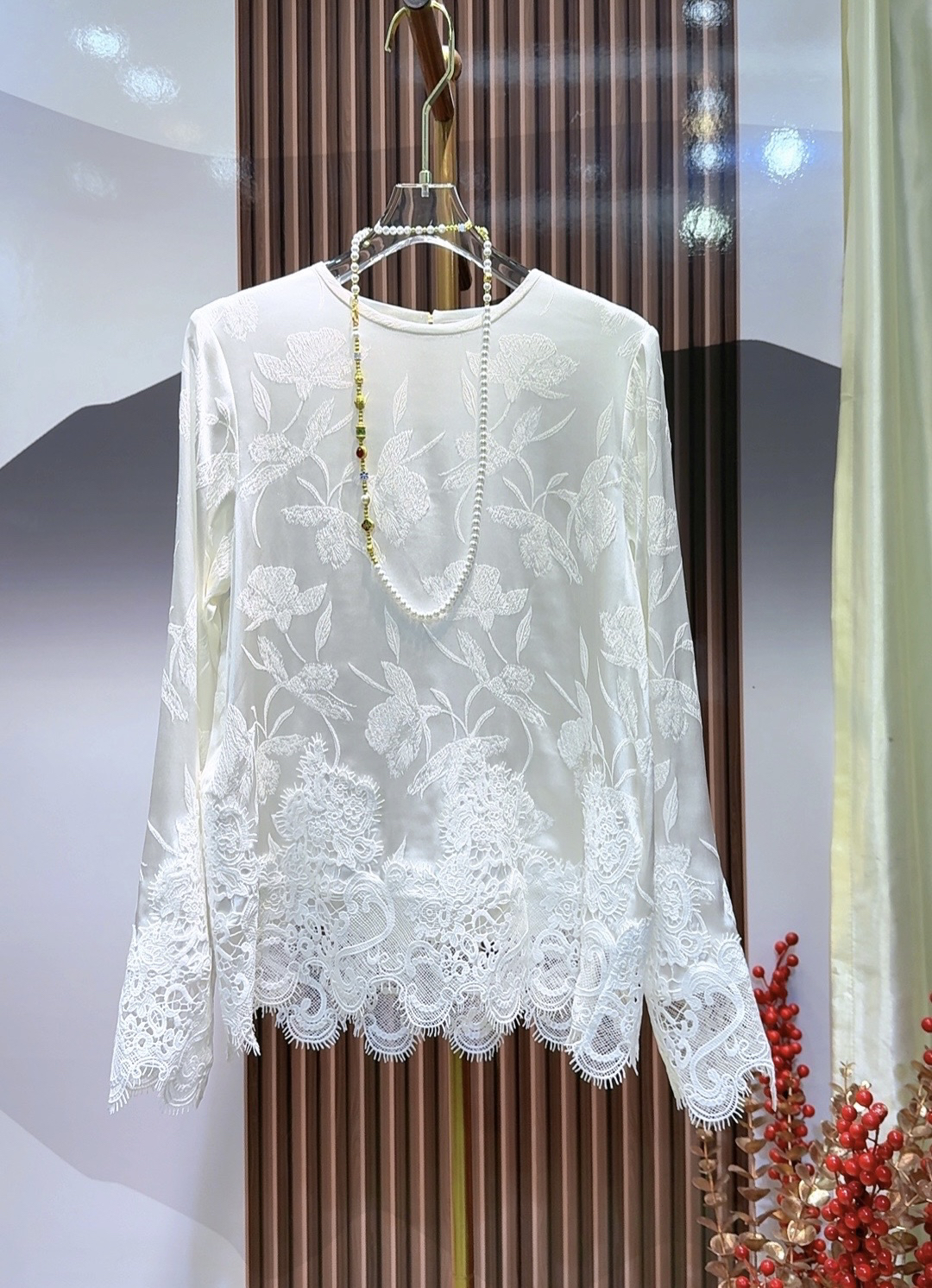 【法蕾花语】优雅国风气质小香风时尚蕾丝高端百搭白色长袖衬衫