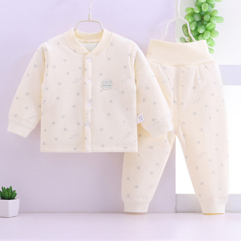 婴儿棉衣套装高腰护肚保暖两件套男女宝宝加厚棉衣服夹棉秋冬季装