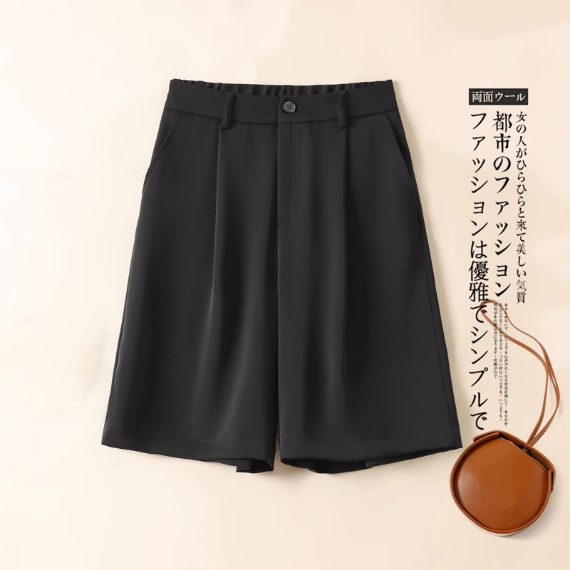 黑色西装短裤女夏季高腰宽松显瘦中裤休闲百搭垂感阔腿a字五分裤