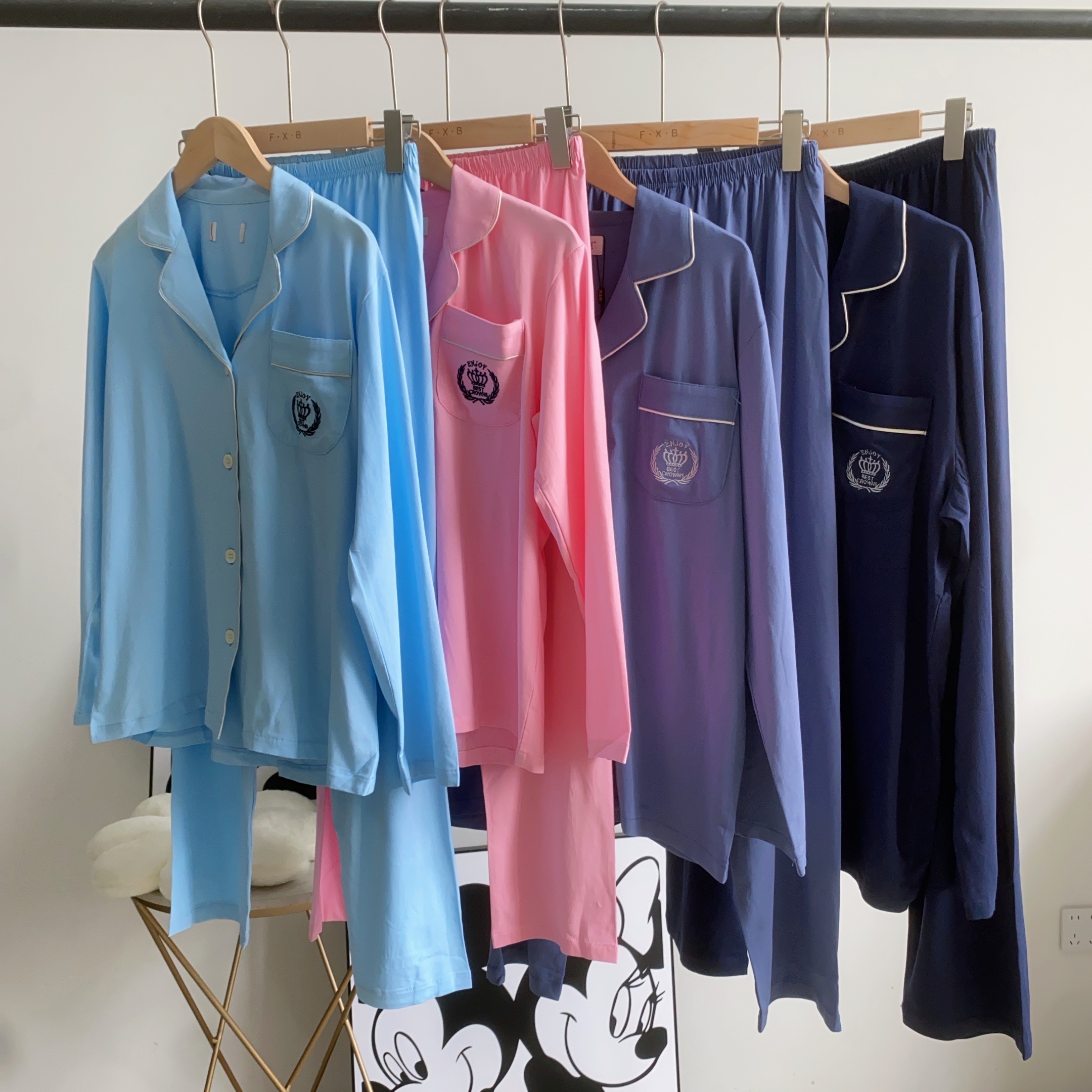 1480/1490男女士春秋纯色长袖舒适宽松家居套睡衣