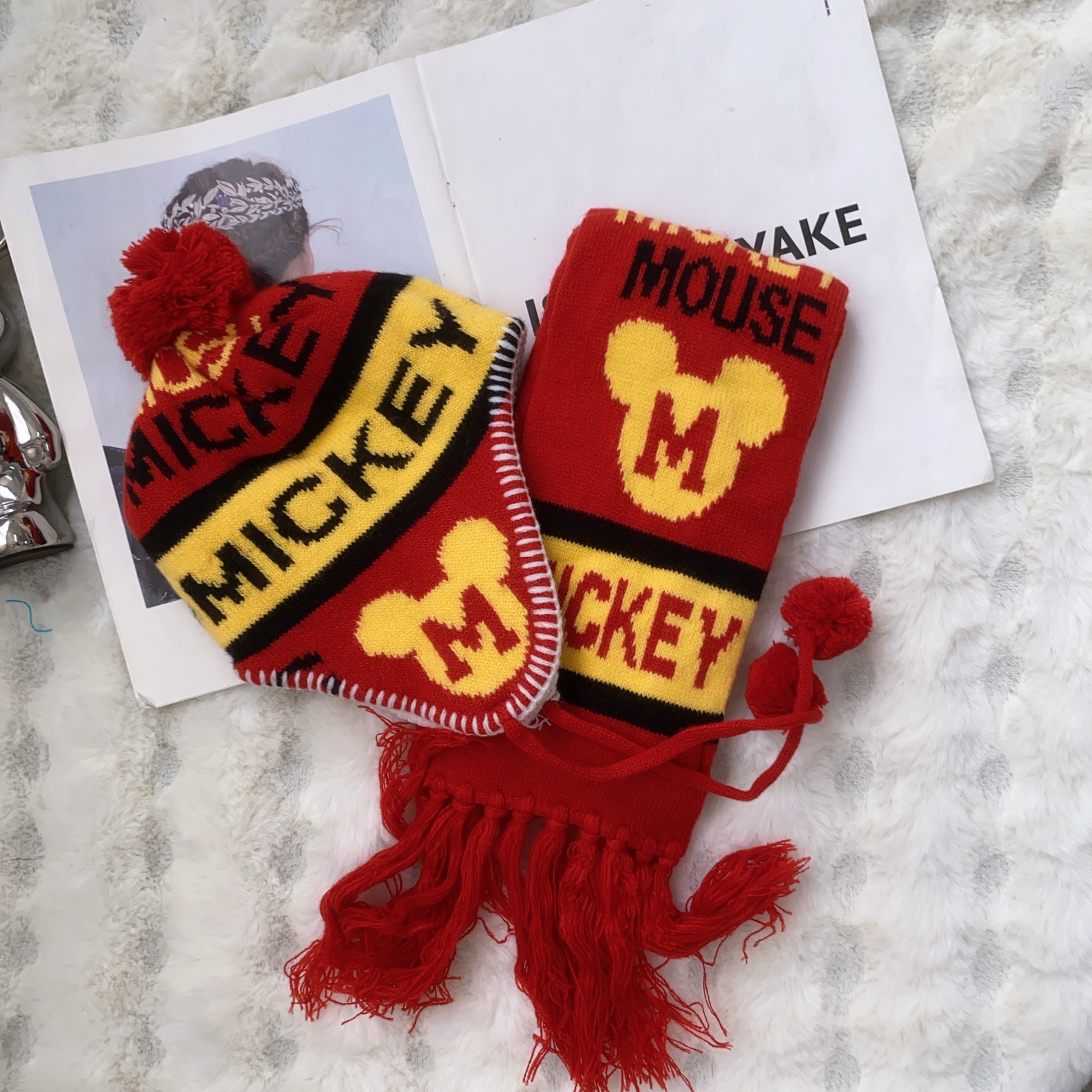 0053针织双层加绒帽子围巾套装组合