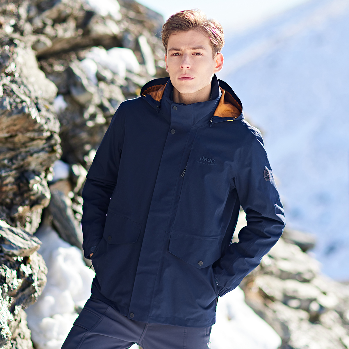 JEEP吉普新款秋冬可拆抓绒内胆三合一冲锋衣男户外露营进藏登山服