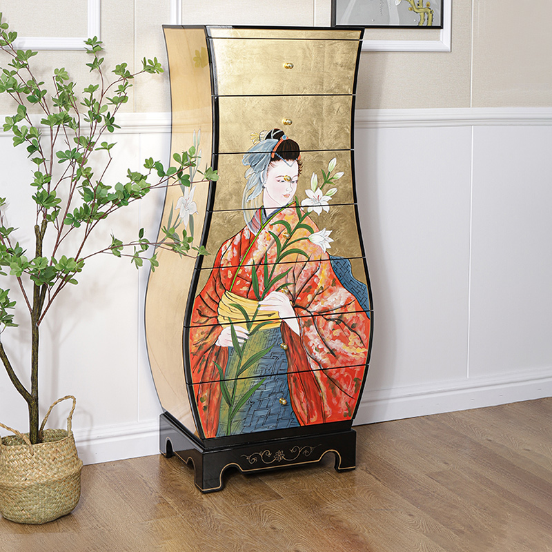 新中式整装彩绘七斗柜墙角客厅家具转角柜抽屉卧室储物金箔装饰柜