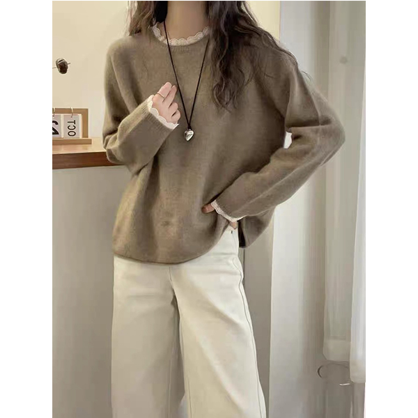 【蕾丝花边】针织衫宽松显瘦休闲时尚百搭圆领套头秋冬红人上新038