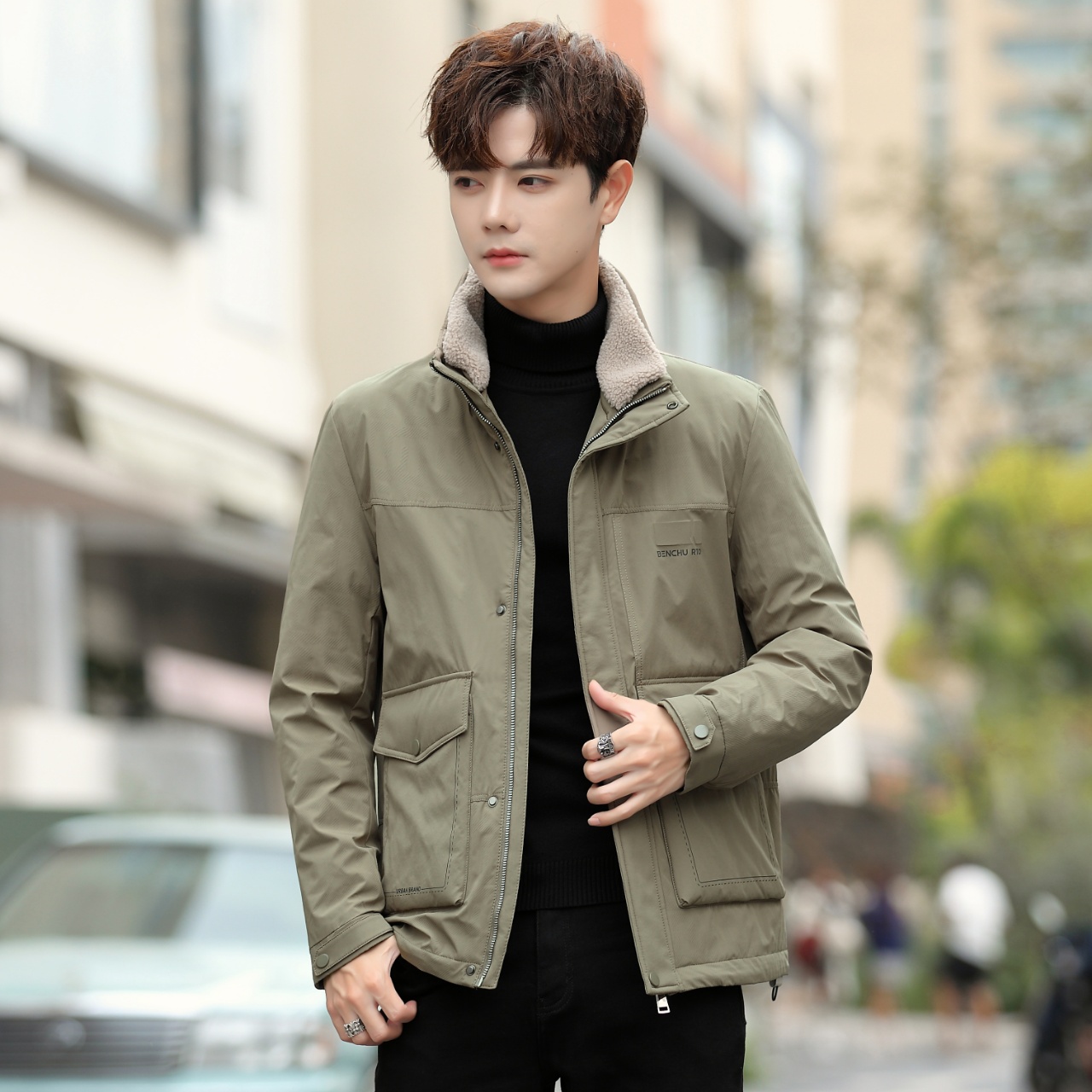 男士双层立领 时尚休闲 薄款秋冬装羽绒服外套 短款男装