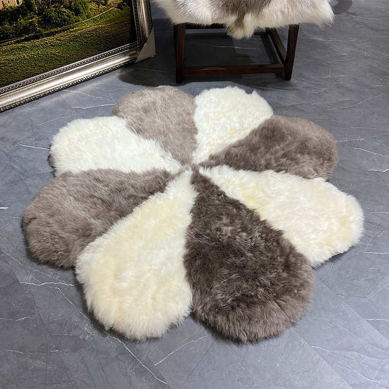 孔雀姐姐精选 新西兰羊毛拼接圆形梅花形客厅卧室书房衣帽间1.2米