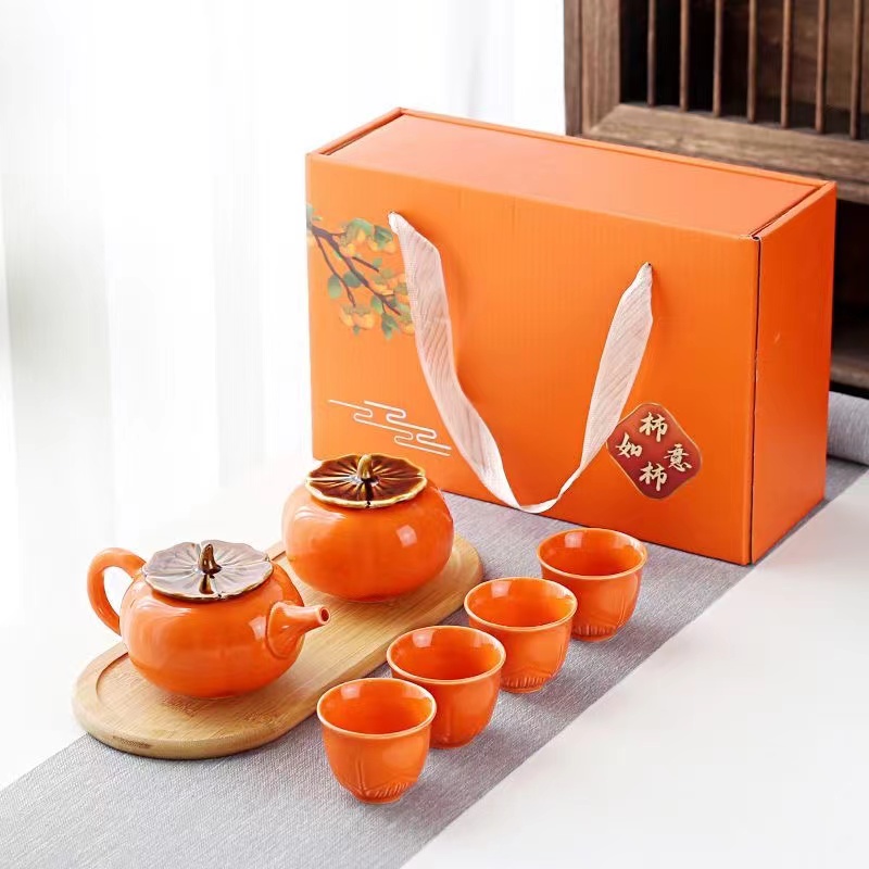 柿子茶叶罐陶瓷小号便携式密封防潮普洱茶罐柿柿如意创意家用送礼