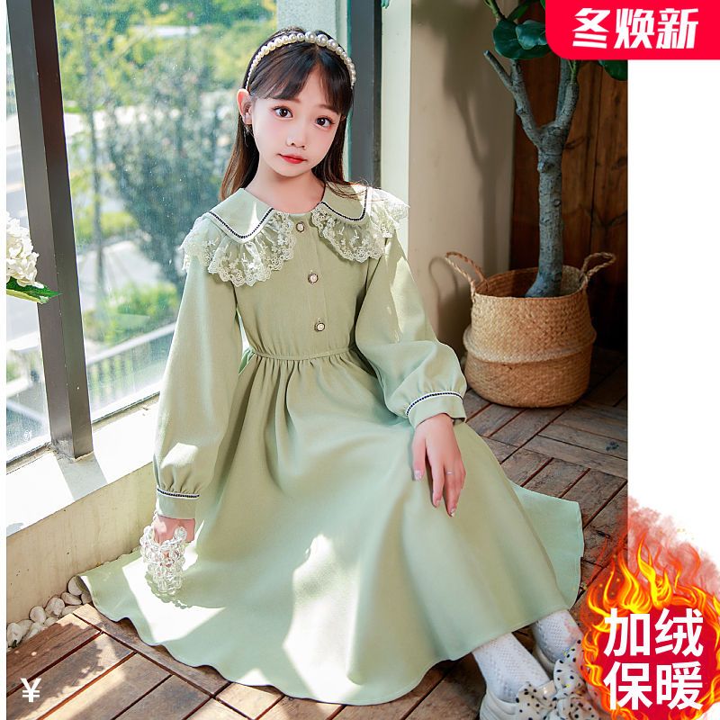 学院风中大童连衣裙加绒洋气公主裙新款春秋女大童海军领连衣裙长