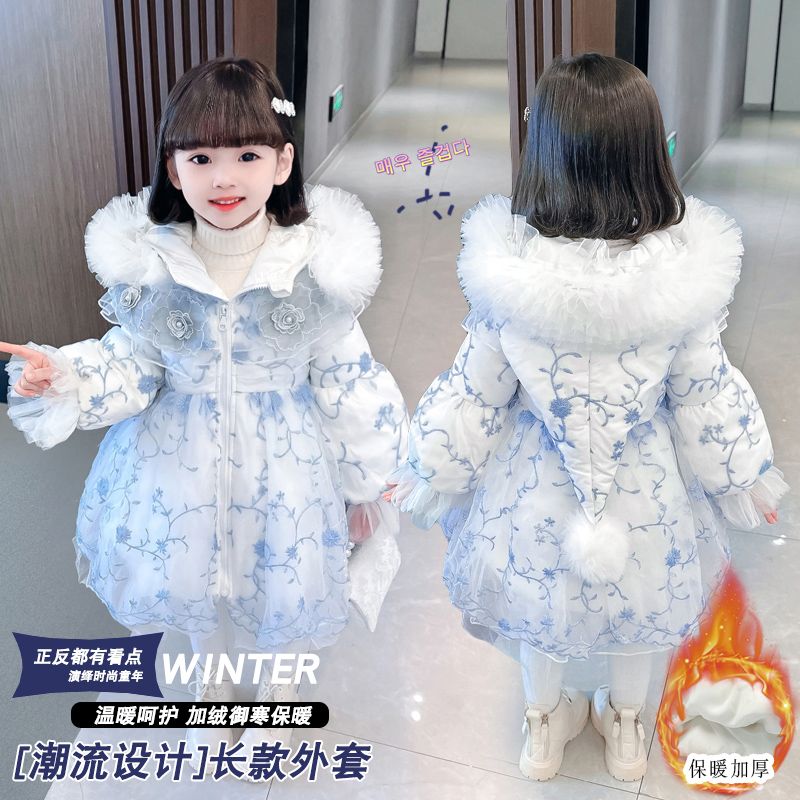女童青花瓷衣零下可穿新款女宝宝礼服小女孩洋气冬季服潮