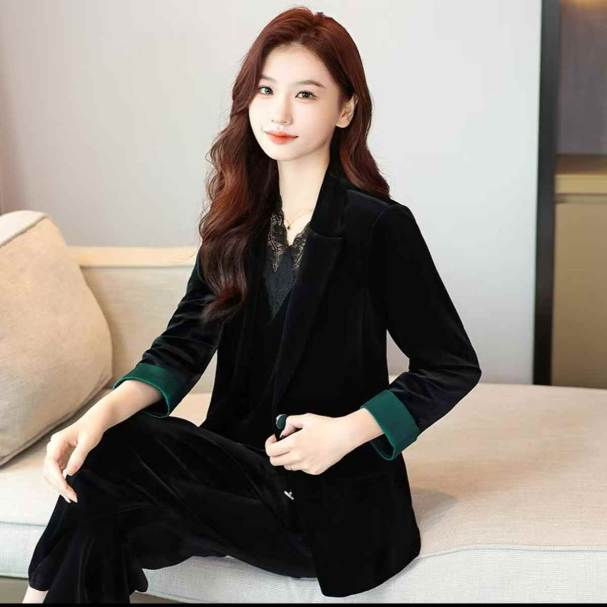 新款西装丝绒网红款外套 修身显瘦