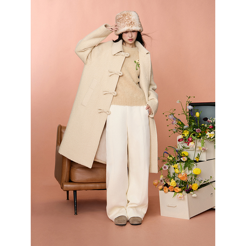 PINPINPLUS丨「北国之恋」简约宽松长款圈圈羊毛呢大衣8D80111HP