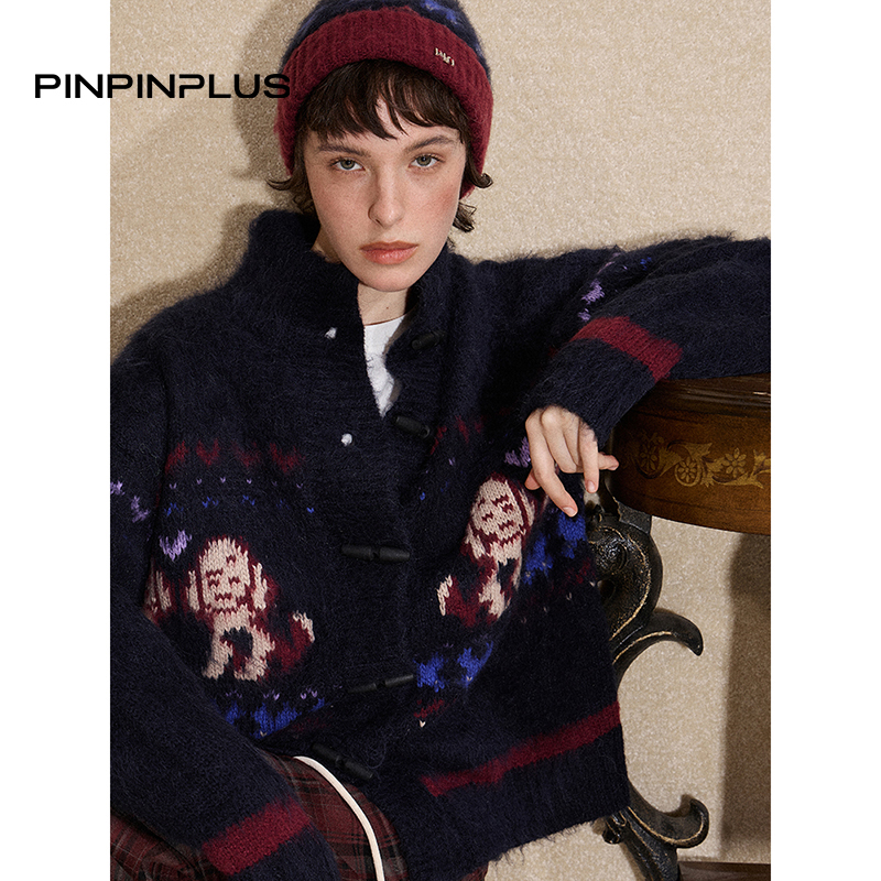 PINPINPLUS丨「爱到冒泡」狗狗图案费尔岛提花毛织套装8C22691GP