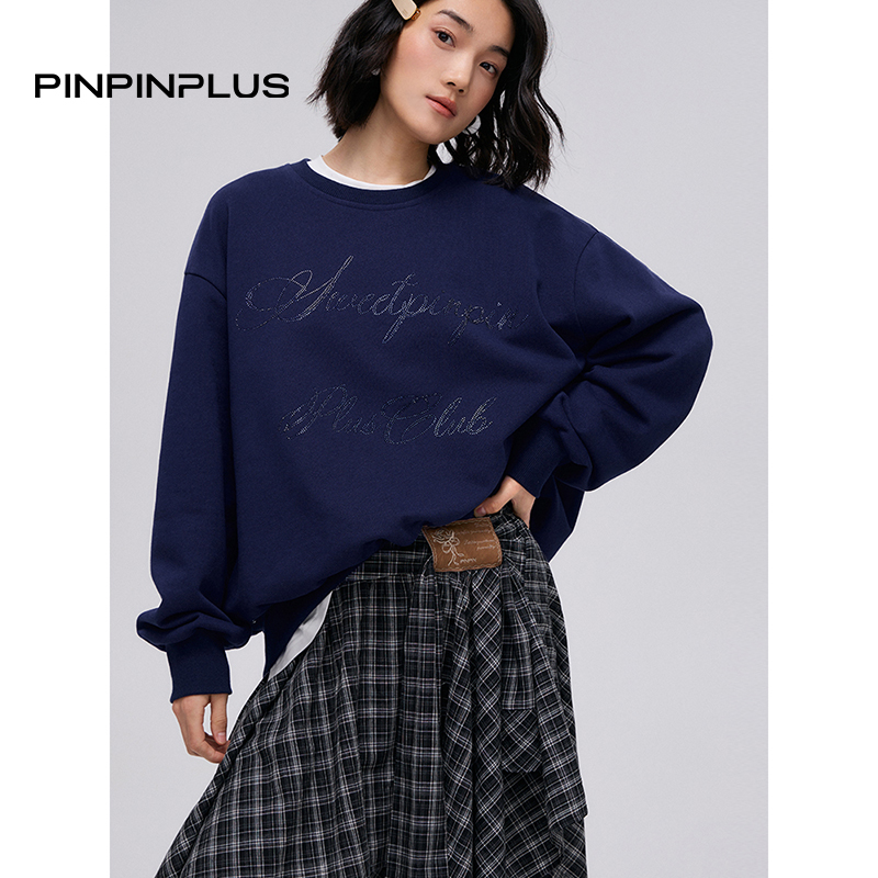 PINPINPLUS丨「飞往银河」宽松天使翅膀烫钻全棉卫衣8C71001AYP