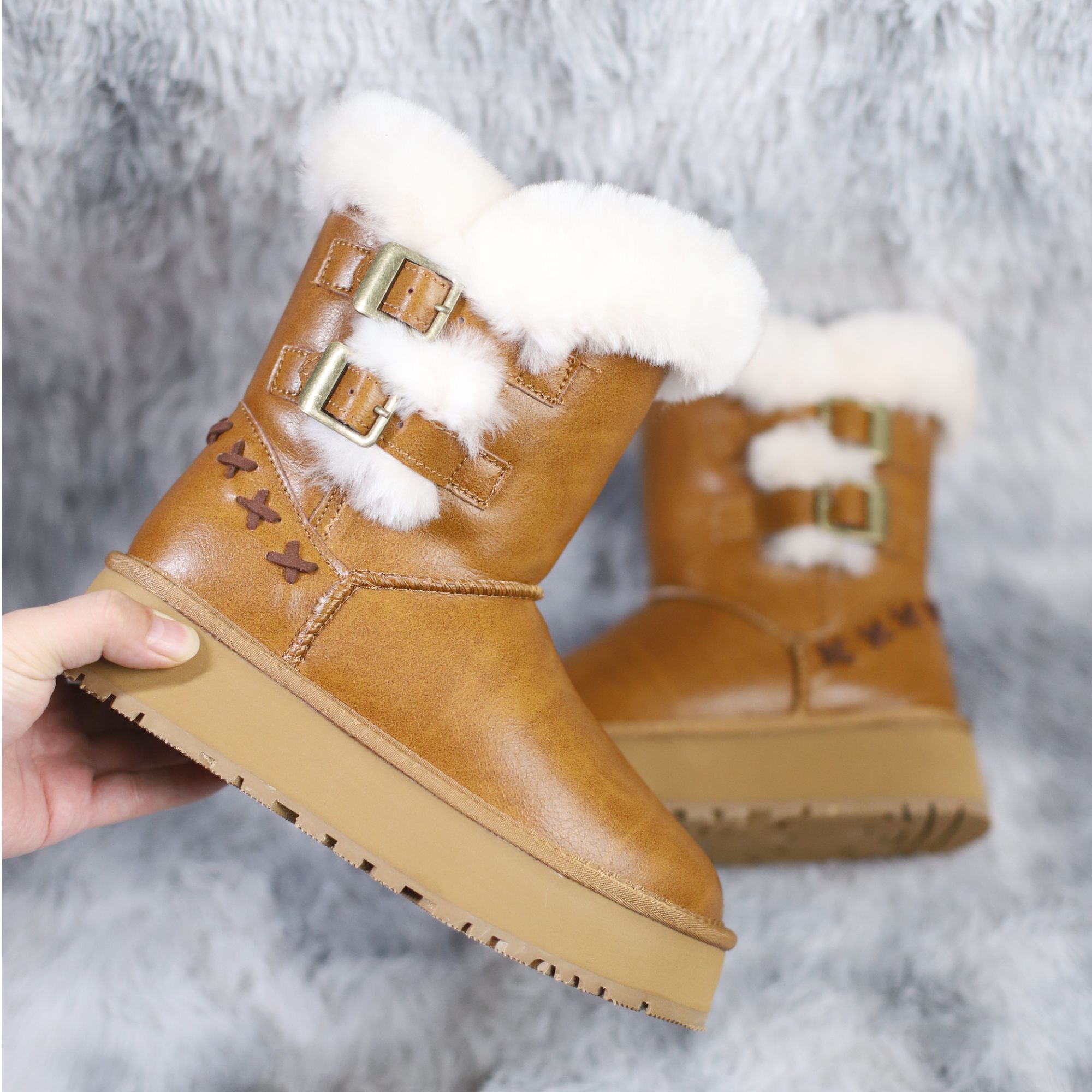 优格古【PX高筒设计款】2025真牛皮羊毛冬时尚女雪地靴韩版中高筒