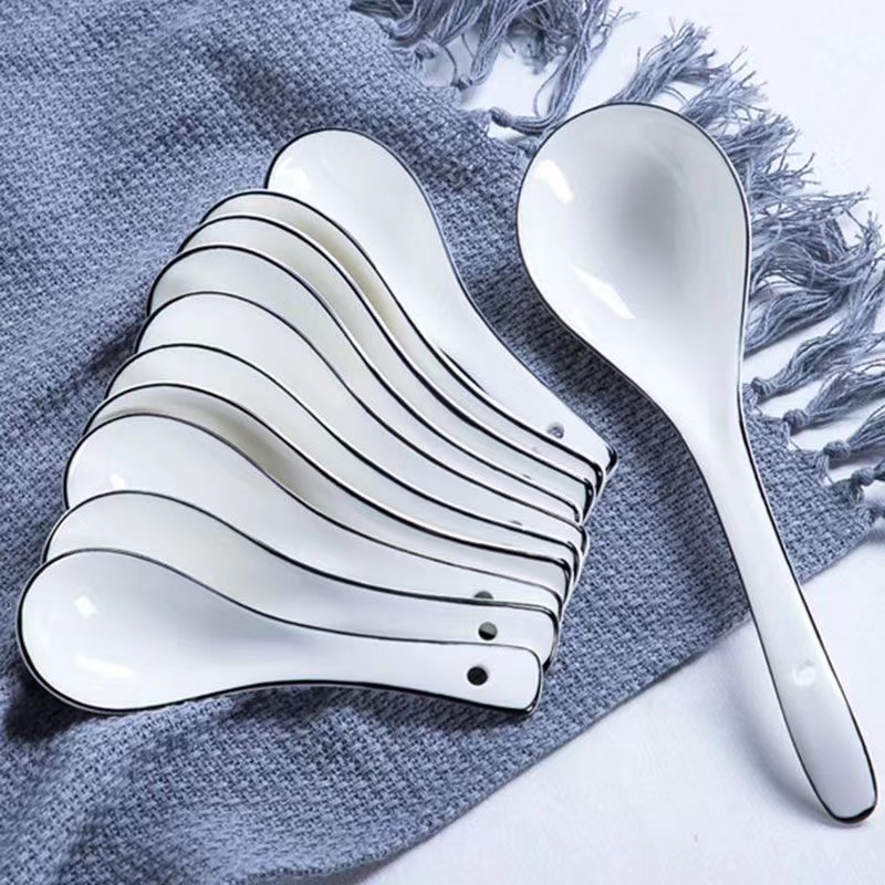 黑线陶瓷勺子家用北欧简约喝汤小勺大汤勺小调羹汤匙微波炉