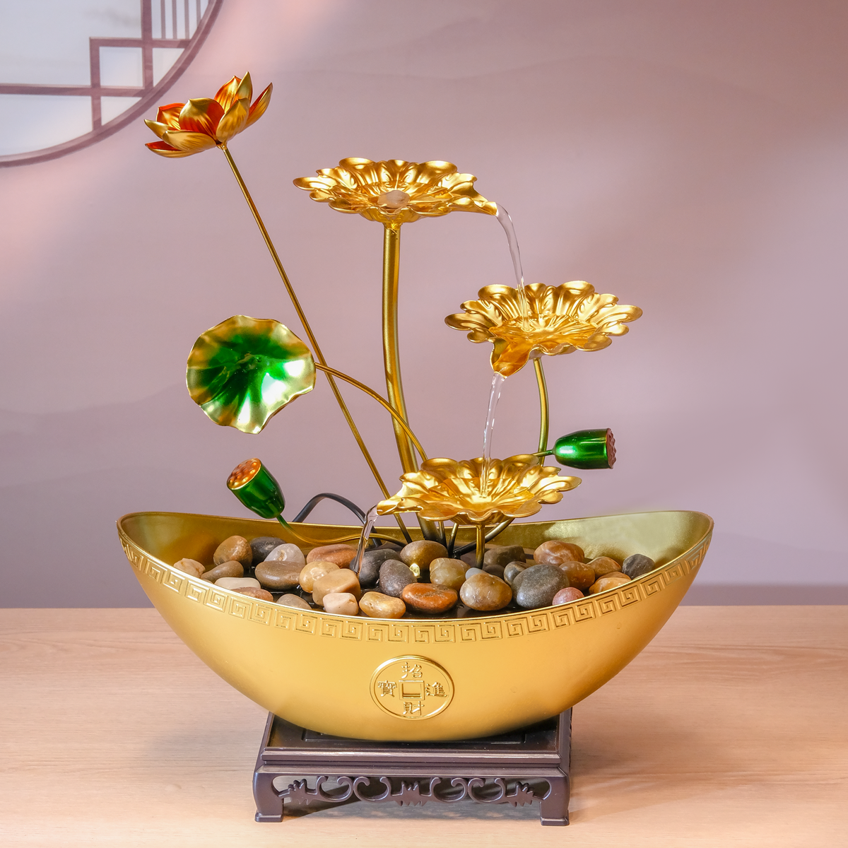 金元宝流水摆件玄关高档循环水摆件桌面轻奢创意简约新中式装饰品