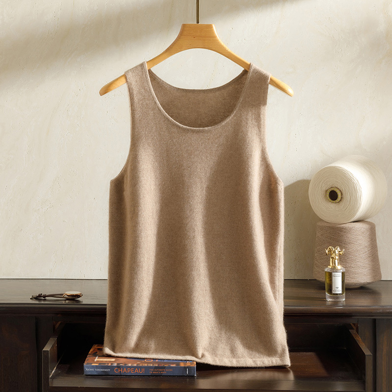 AK070 男士U型领100%纯山羊绒衫套头打底针织衫吊带背心