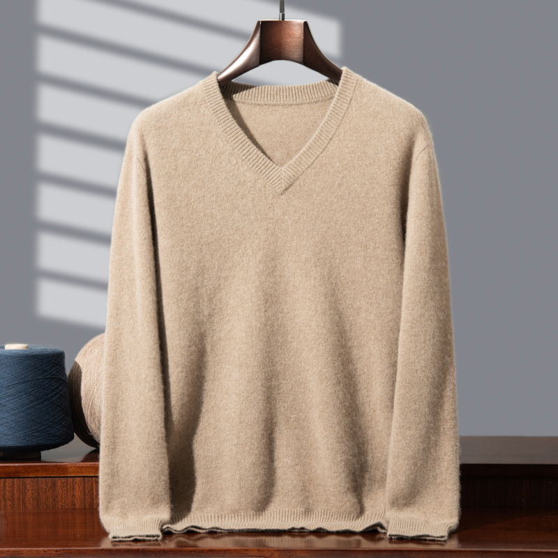 9709 秋冬男士V领100%纯山羊绒衫套头打底针织衫加厚毛衣