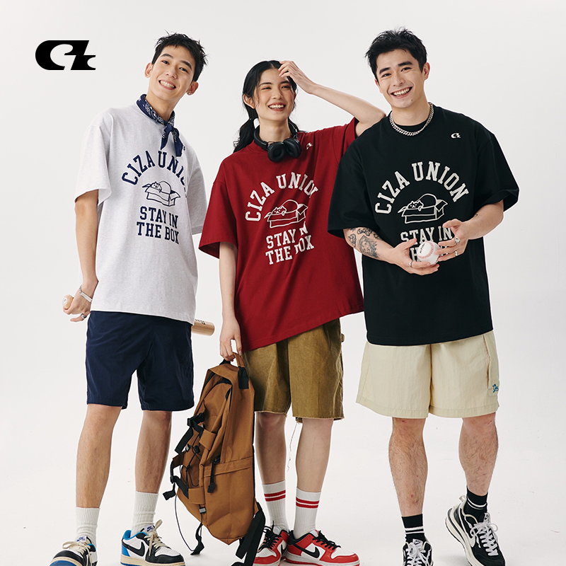 ciza夏季复古潮流印花国潮纯棉T恤C321