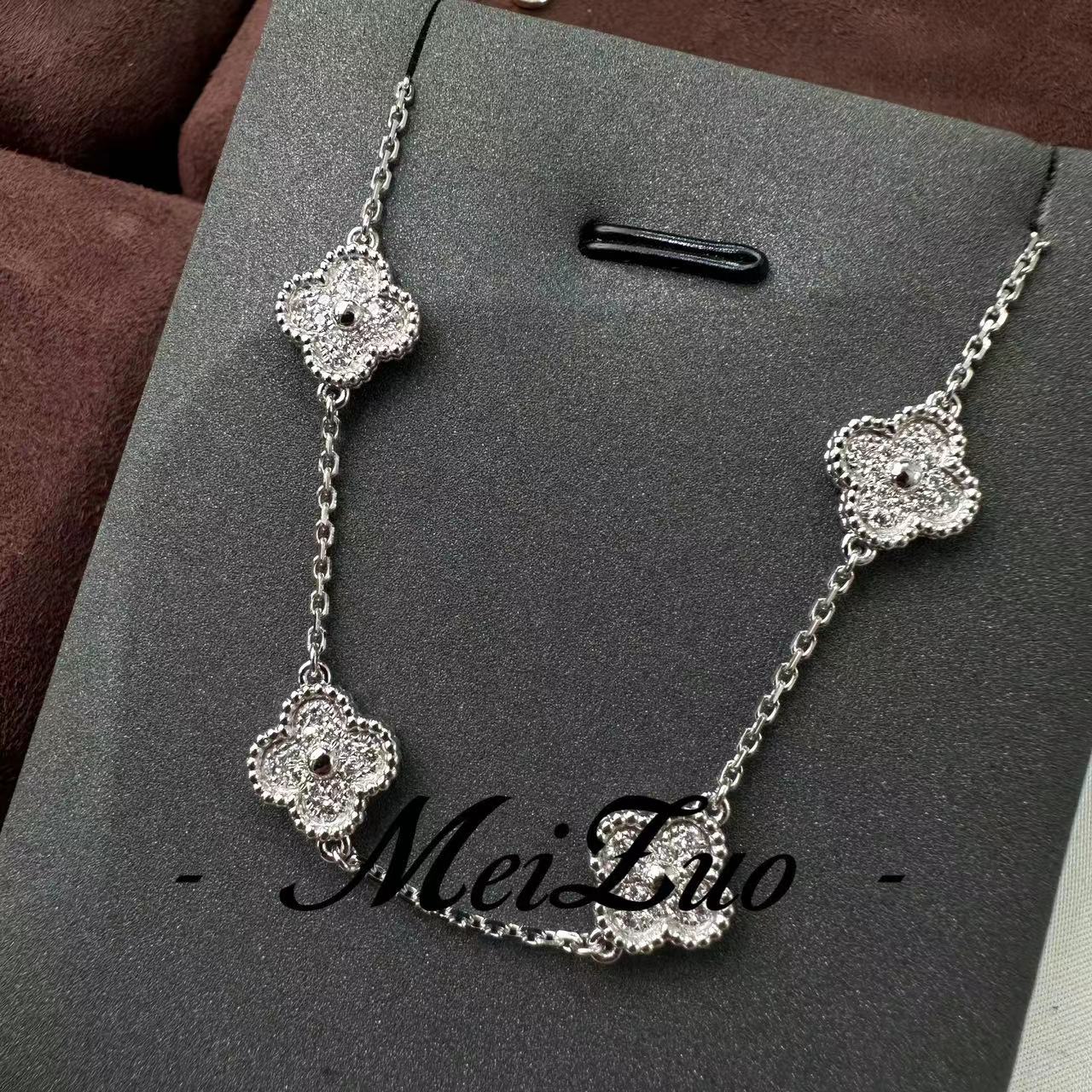 MeiZuo珠宝【啵啵间专属】18k白金满钻小六花手链轻奢经典