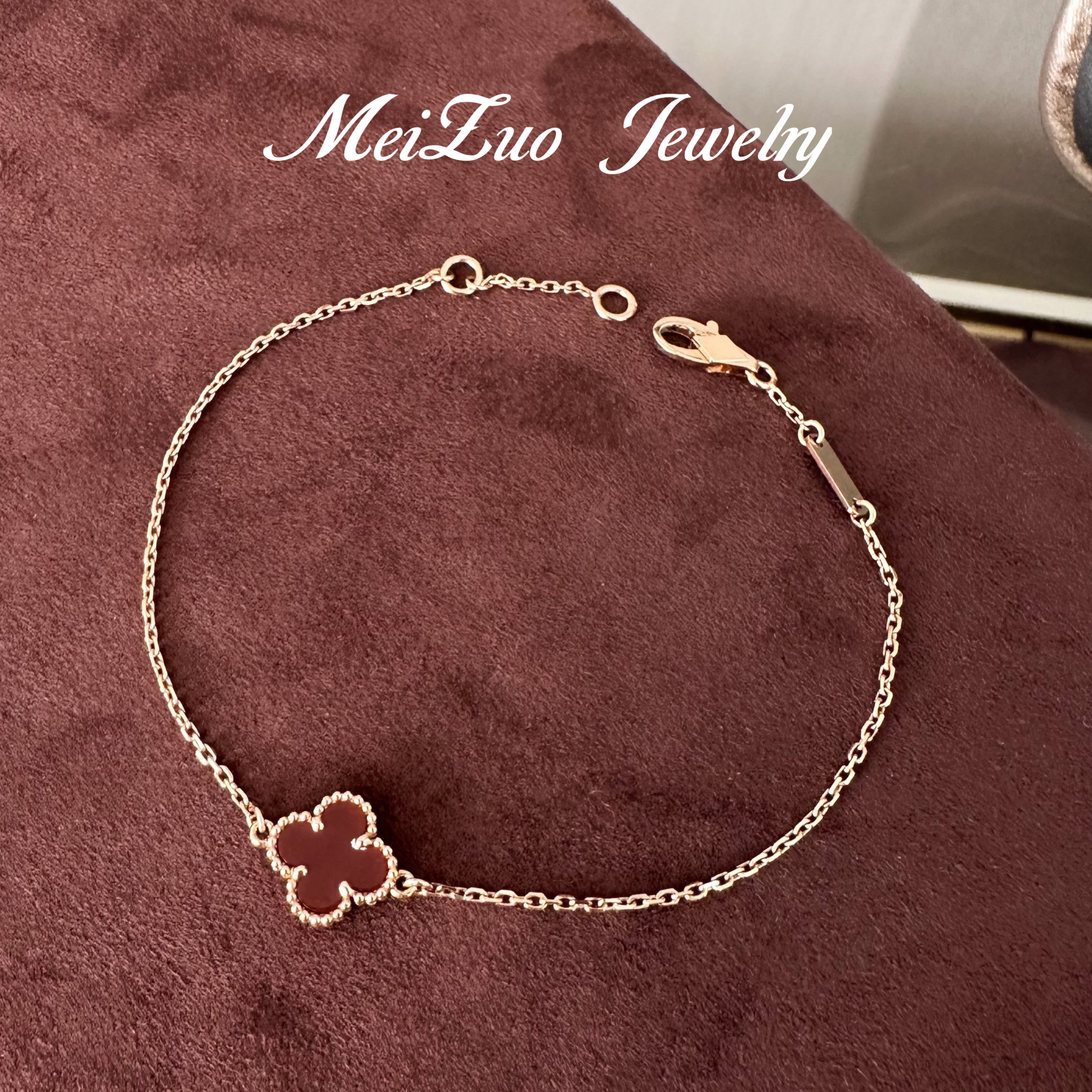 MeiZuo珠宝【啵啵间专属】18k金红色迷你单花手链玫瑰金