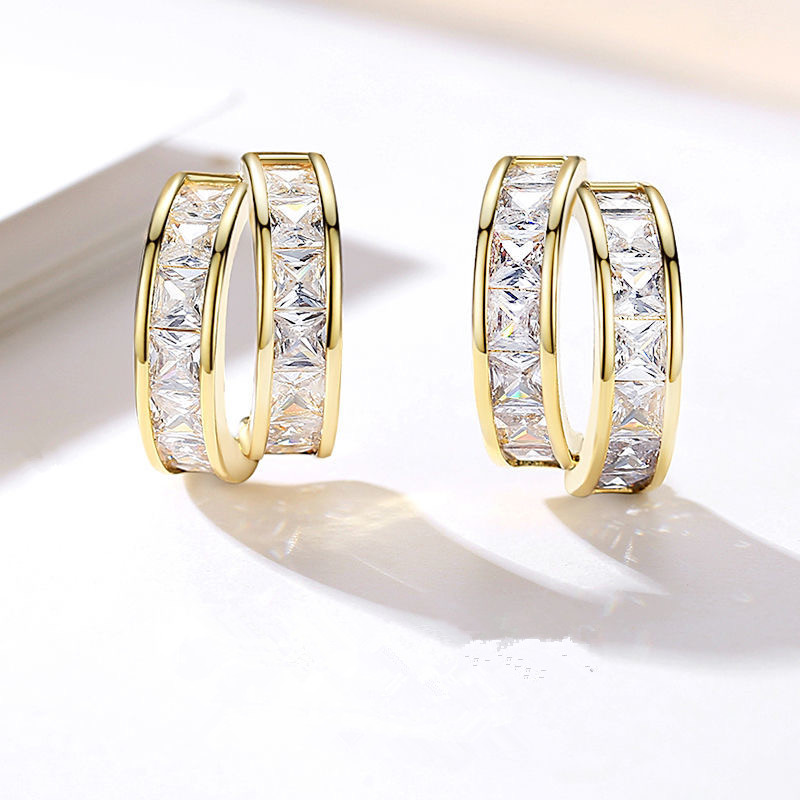 铜合金合成锆石耳饰 2025小香风系双层耳坠时尚轻奢百搭耳钉1553