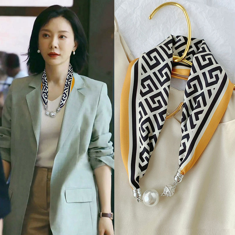 高级感磁扣丝巾项链发带潮流新款磁力扣轻奢网红小长条女护颈带