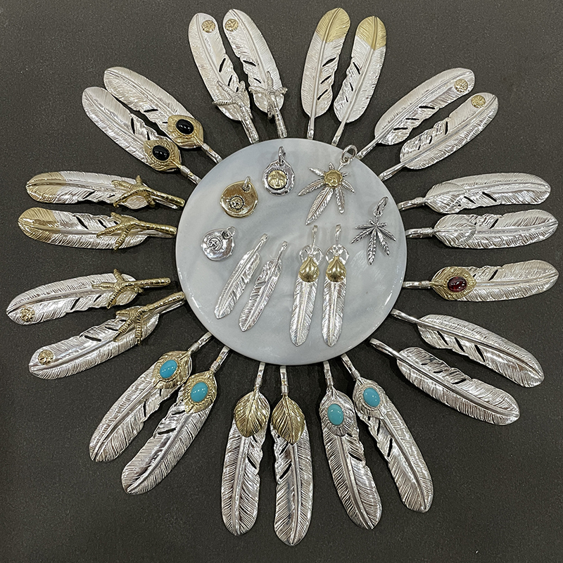 吊坠925银 潮款时尚高桥吾郎羽毛潮人穿搭个性款纯银明星同款吊坠