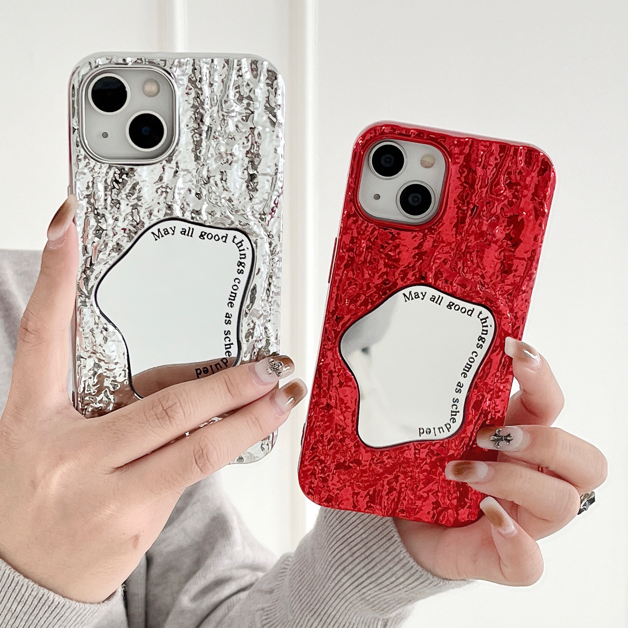 立体树皮镜子手机壳防摔可爱卡通创意小熊小众神器网红in爱心折叠