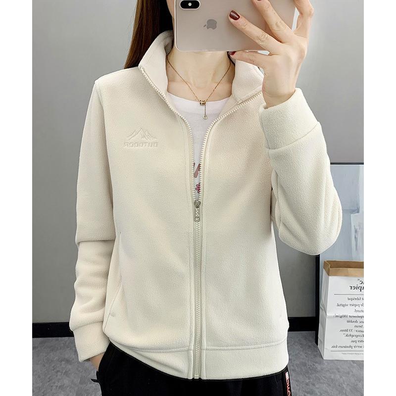 新款户外抓绒衣女加绒保暖百搭双面摇粒绒外套秋冬季立领防风上衣