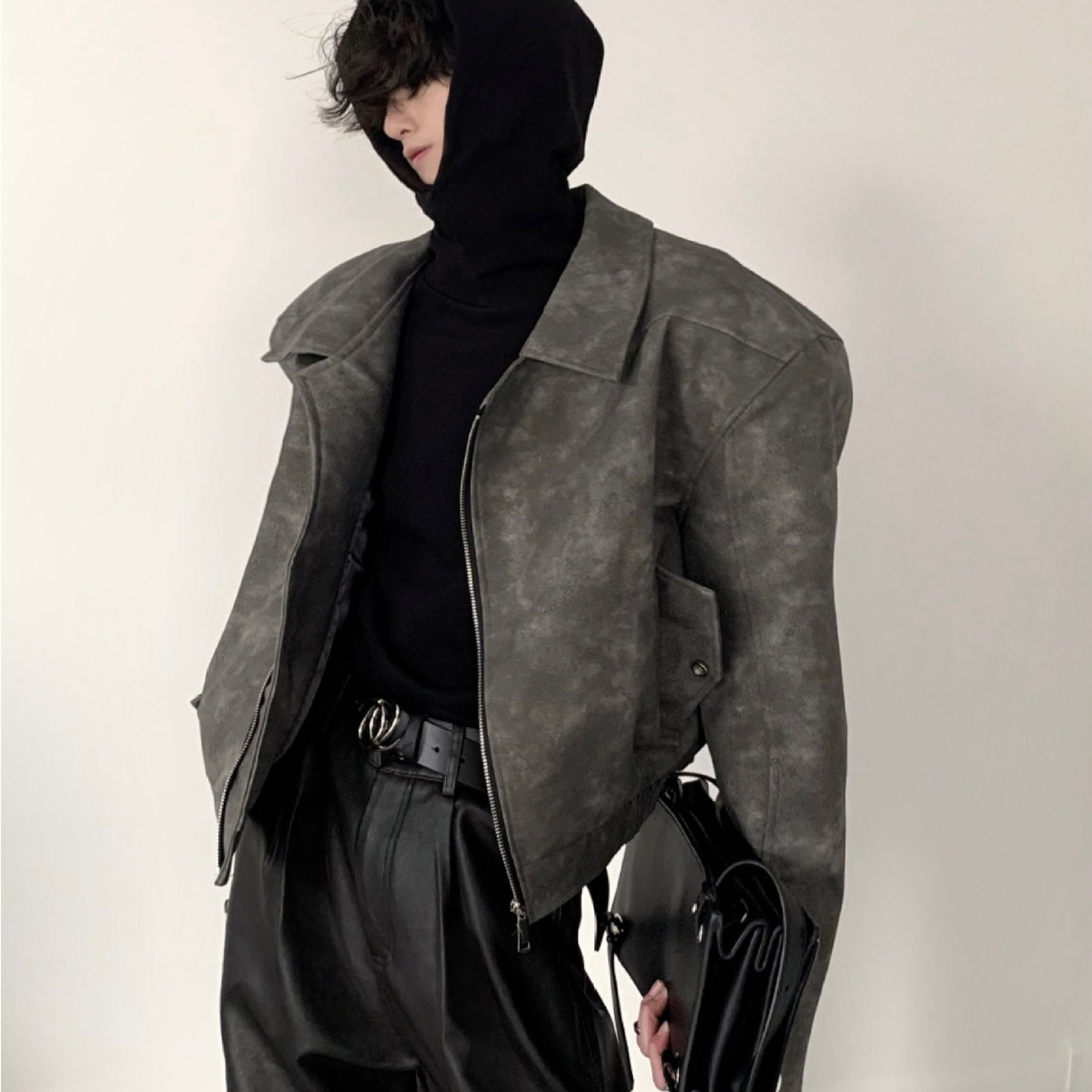 美式复古小众高级设计感皮夹克男士秋季翻领机车皮衣休闲男外套