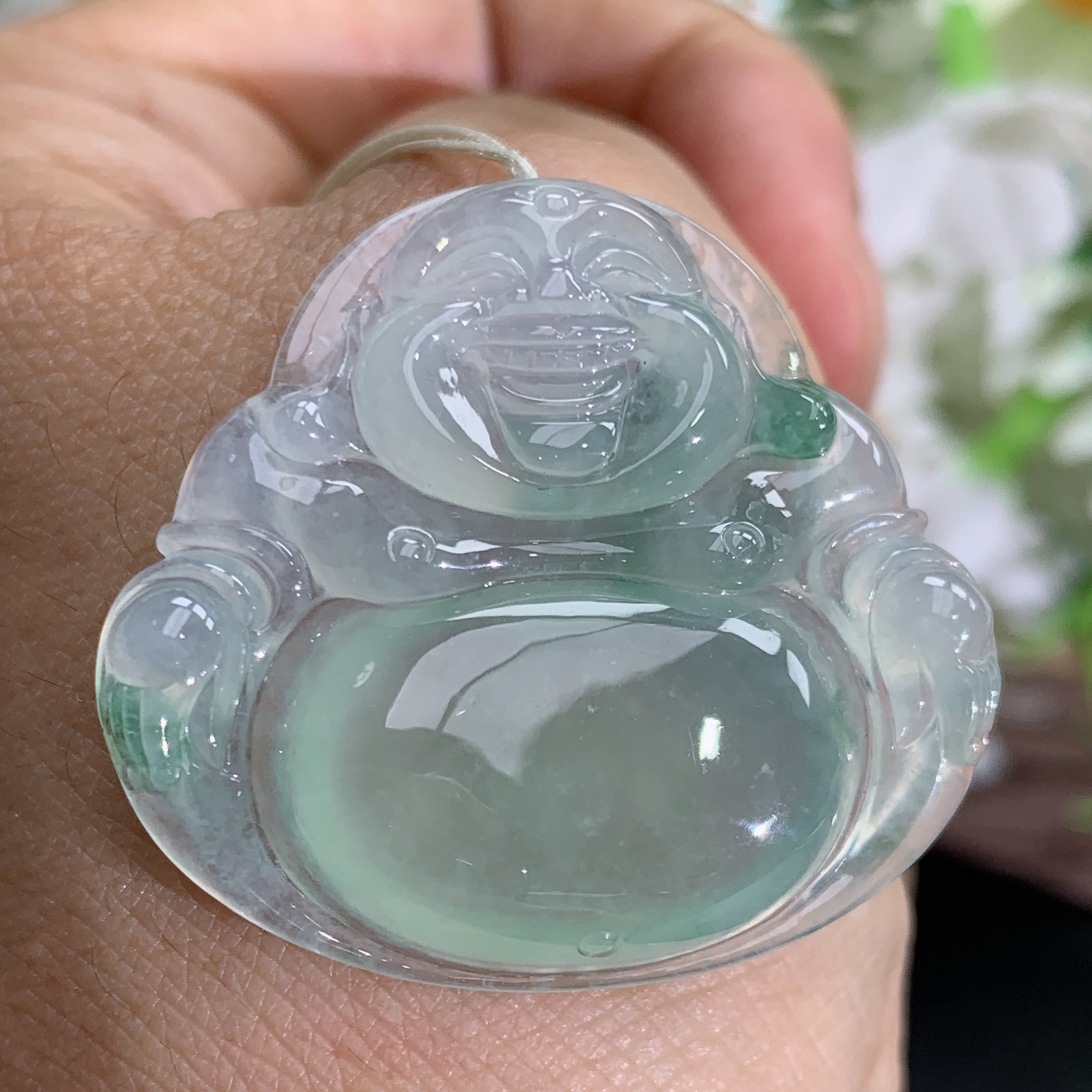 尺寸31.2×34.4×5.8缅甸天然翡翠A货冰种起胶飘绿佛公吊坠