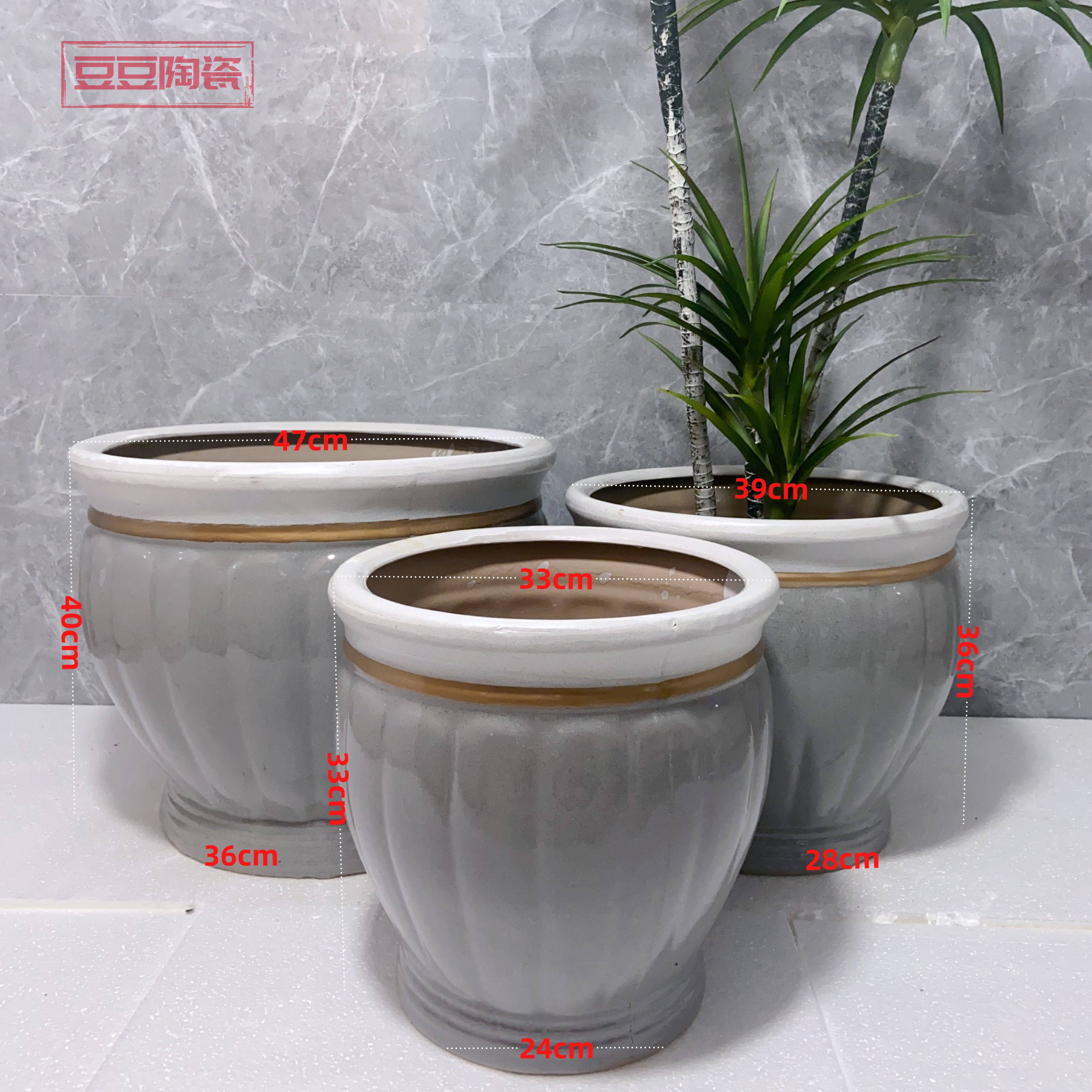 南瓜大口径陶瓷花盆缸特大口径手工烧制微瑕陶瓷大花盆老桩树果树