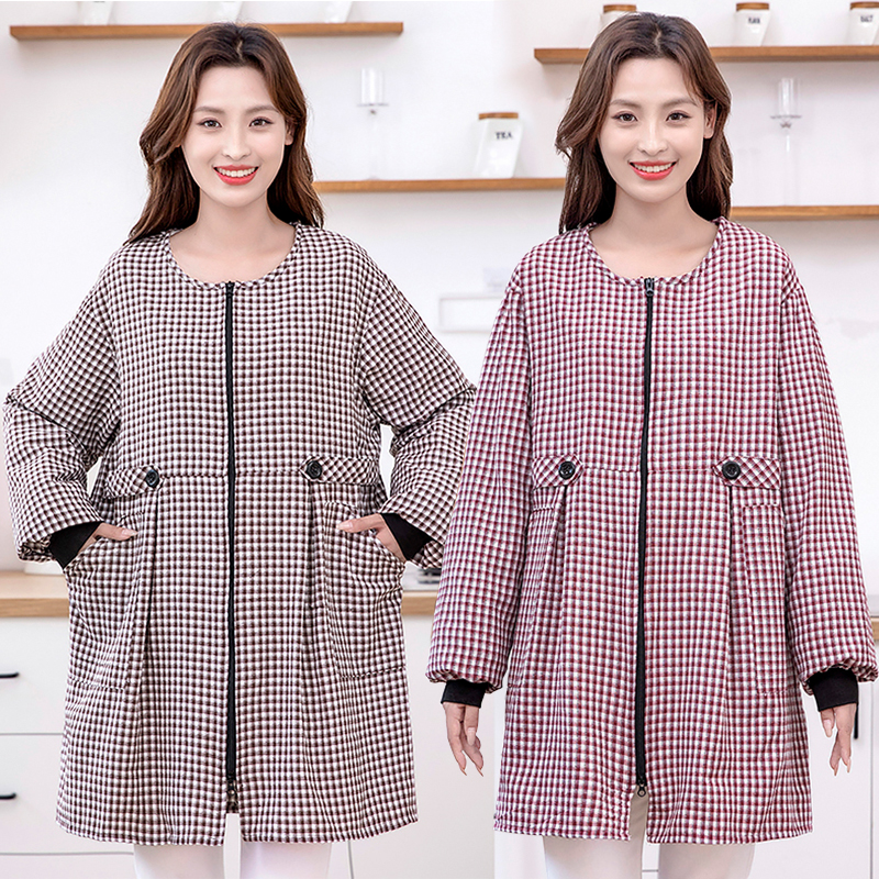 棉布围裙长袖正穿罩衣成人女款厨房专用防油干活用纯棉工作服秋冬