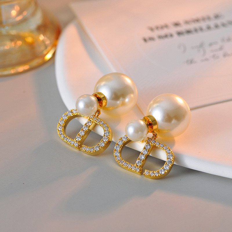 铜合金仿珍珠耳饰 金色法式猪鼻子耳饰 小香风耳环-007