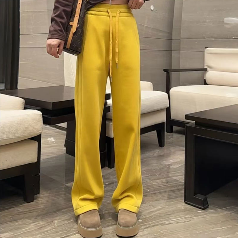 2025秋冬季加绒黄色运动裤女高腰显瘦香蕉阔腿卫裤窄版休闲直筒裤