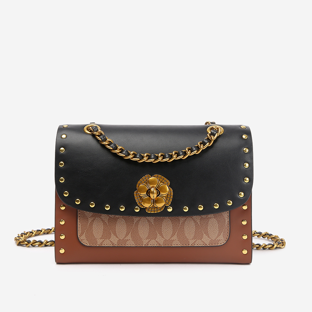 LIA CASSINI女士时尚单肩斜挎包经典链条拼色包通勤包包 LC6001