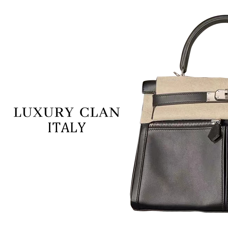 LUXURYCLAN新款轻奢复古手提百搭真牛皮高质感黑色单肩斜跨包女包
