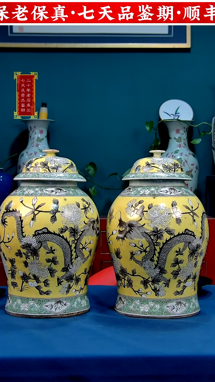 【闪购商品】清光绪粉彩龙穿花将军罐一对