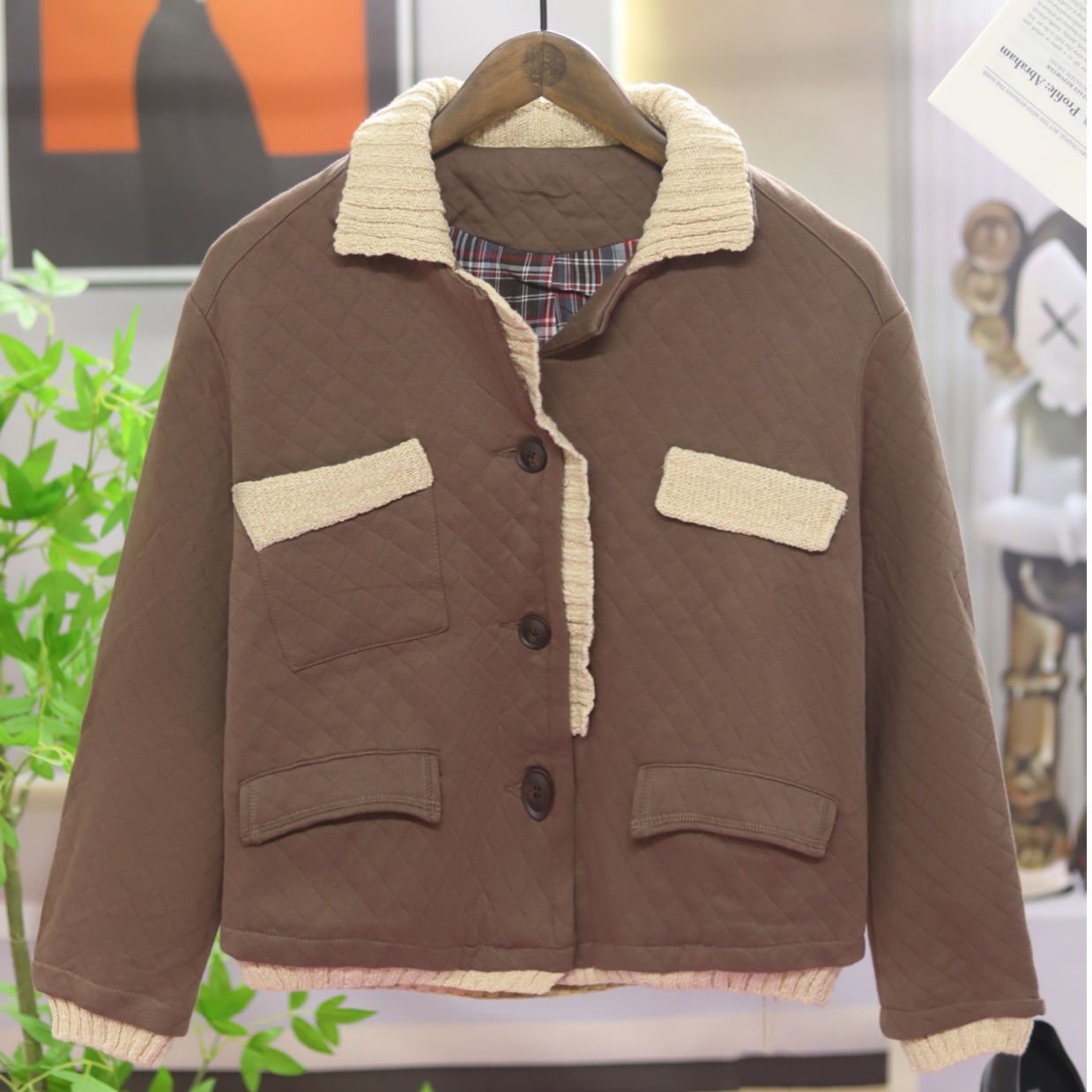 （大）秋冬新款撞色单排宽松大码小个子遮肉老钱风松弛感女装1239